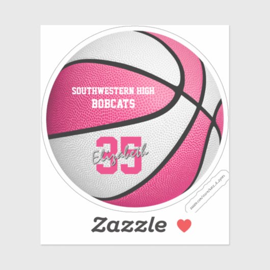 Roze witte basketbalkleuren sticker (Vel)