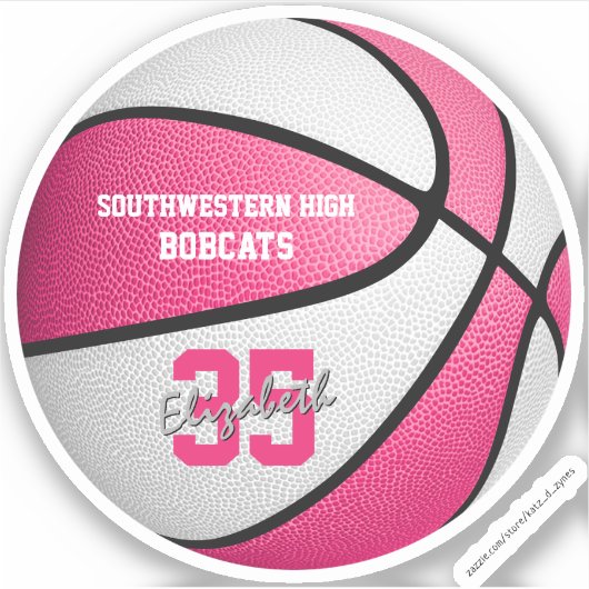 Roze witte basketbalkleuren sticker (Voorkant)