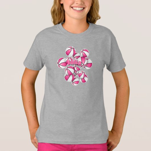 Roze witte basketballen atleet naam t-shirt (Voorkant)