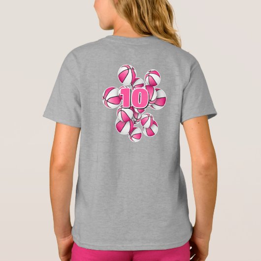 Roze witte basketballen atleet naam t-shirt (Achterkant)