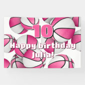 Roze Witte Basketballen Meisjes Sport verjaardagsf Spandoek (Horizontaal)