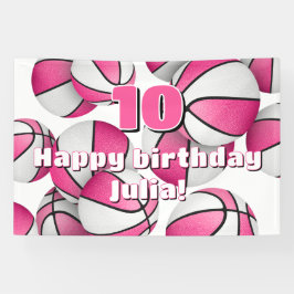 Roze Witte Basketballen Meisjes Sport verjaardagsf Spandoek