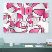 Roze Witte Basketballen Meisjes Sport verjaardagsf Spandoek (Beurs)