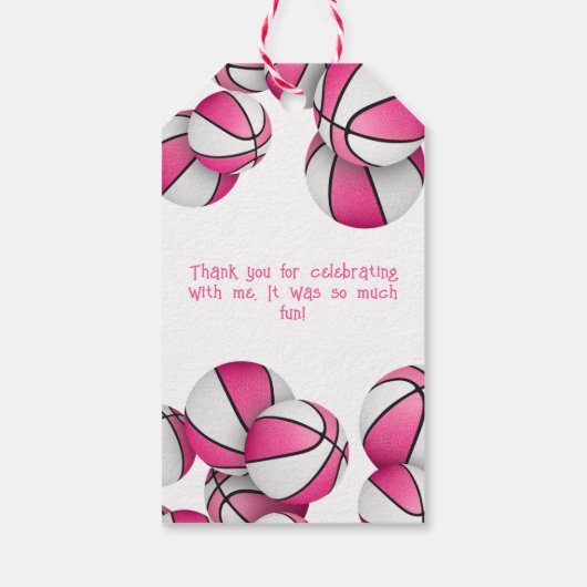 Roze Witte Basketballen Meisjes Verjaardagsfeest Cadeaulabel (Achterkant)
