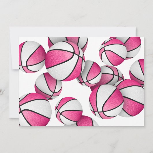 Roze Witte Basketballen Meisjes Verjaardagsfeest Kaart (Achterkant)