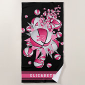 Roze witte basketballen sterren haar naam monogram strandlaken (Voorkant)