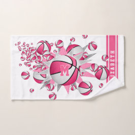 roze witte basketballen sterren meisjes monogram handdoek