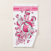 roze witte basketballen sterren meisjes monogram handdoek (Handdoek)