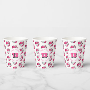 Roze witte basketballen verjaardagsfeestje papieren bekers