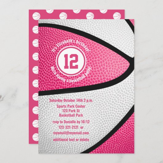 roze witte basketbalwedstrijd kaart (Voorkant / Achterkant)