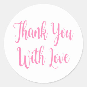 Roze & Witte Bedankt Met Liefde Bruiloftsfeest Ronde Sticker