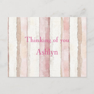 Roze Witte Beige Strepen Denk aan jou Briefkaart