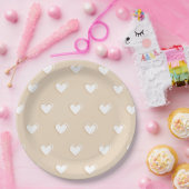 Roze witte beige verkuilt Eenvoudig hartpatroon Papieren Bordje (Feest)