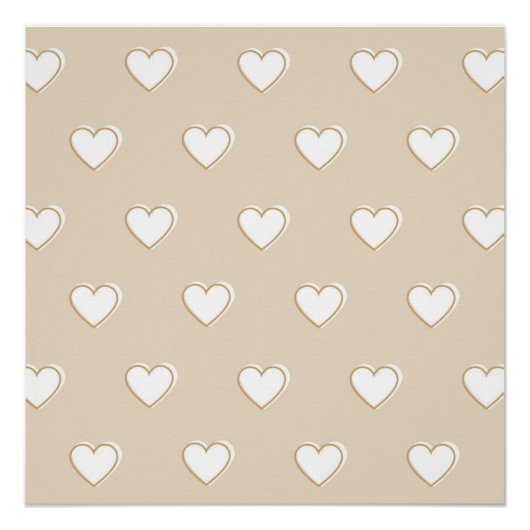Roze witte beige verkuilt Eenvoudig hartpatroon Perfect Poster (Voorkant)