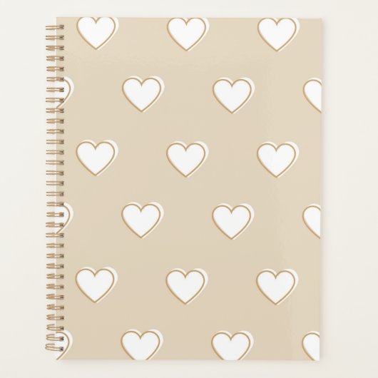 Roze witte beige verkuilt Eenvoudig hartpatroon Planner (Voorkant)