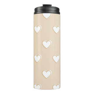 Roze witte beige verkuilt Eenvoudig hartpatroon Thermosbeker