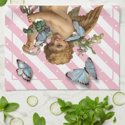 Roze witte blauwe Cherub Butterfly Kitchen Tea Tow Theedoek (Gevouwen)