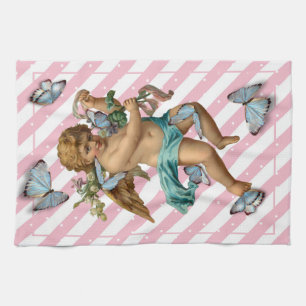 Roze witte blauwe Cherub Butterfly Kitchen Tea Tow Theedoek
