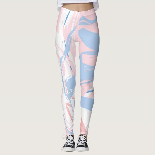 Roze Witte Blauwe Draai Abstracte Broek Leggings (Voorkant)