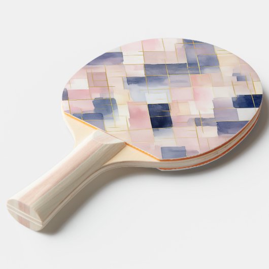 Roze witte blauwe vierkanten tafeltennisbatje (Voorkant Gekanteld)