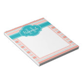 Roze witte Blauwgroen striptekening monogram Notitieblok (Schuin)