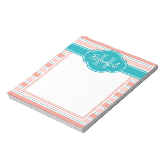 Roze witte Blauwgroen striptekening monogram Notitieblok (Linkerzijde)