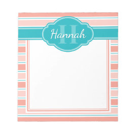 Roze witte Blauwgroen striptekening monogram Notitieblok