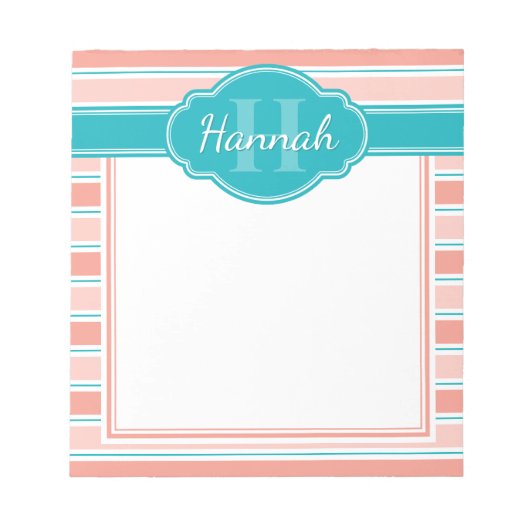 Roze witte Blauwgroen striptekening monogram Notitieblok (Voorkant)