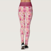 Roze witte bleekroze magenta Floral Flowers Girly Leggings (Achterkant)
