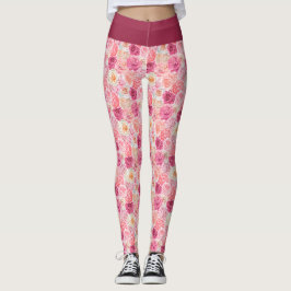 Roze witte bleekroze magenta Floral Flowers Girly Leggings