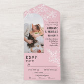 Roze witte bloeiende bijkantoren Foto bruiloft All In One Uitnodiging (Binnen)