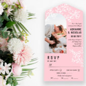 Roze witte bloeiende bijkantoren Foto bruiloft All In One Uitnodiging