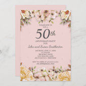 Roze Witte Bloem 50ste Huwelijksjubileum Feest Kaart (Voorkant / Achterkant)