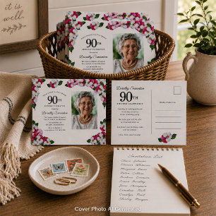 Roze Witte Bloem 90ste Verjaardag Uitnodiging Briefkaart