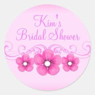 Roze & Witte Bloem Bruidsdouche Sticker