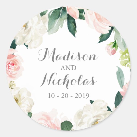 Roze Witte Bloem Bruiloft Envelop Seal Stickers (Voorkant)