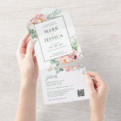 Roze witte bloem bruiloft uitnodiging (Afscheurbaar)