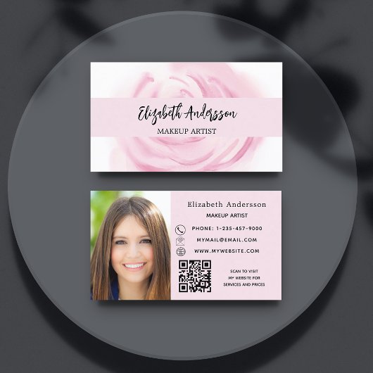 Roze witte bloem foto QR logo Visitekaartje