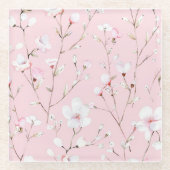  roze witte bloem glazen onderzetter (Voorkant)