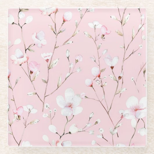  roze witte bloem glazen onderzetter (Voorkant)