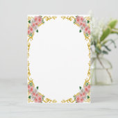 Roze Witte Bloem Gouden Barok Frame Kaart (Staand voorkant)