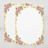Roze Witte Bloem Gouden Barok Frame Kaart (Voorkant / Achterkant)