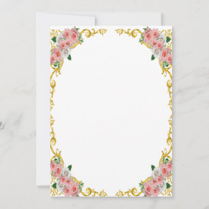 Roze Witte Bloem Gouden Barok Frame Kaart