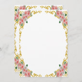 Roze Witte Bloem Gouden Barok Lijst Kaart (Voorkant / Achterkant)