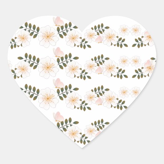 roze witte bloem hart sticker (Voorkant)