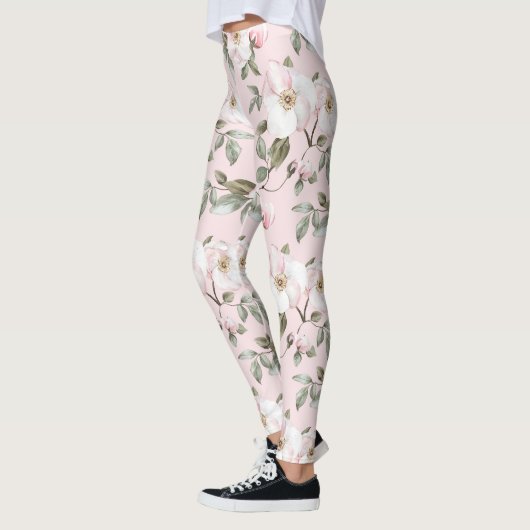 roze witte bloem leggings (Links)