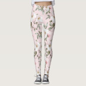  roze witte bloem leggings (Voorkant)