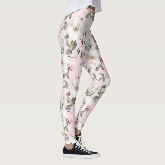  roze witte bloem leggings (Rechts)