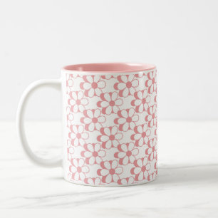 Roze & Witte Bloem Motief op Witte Twee-Toons Coff Tweekleurige Koffiemok