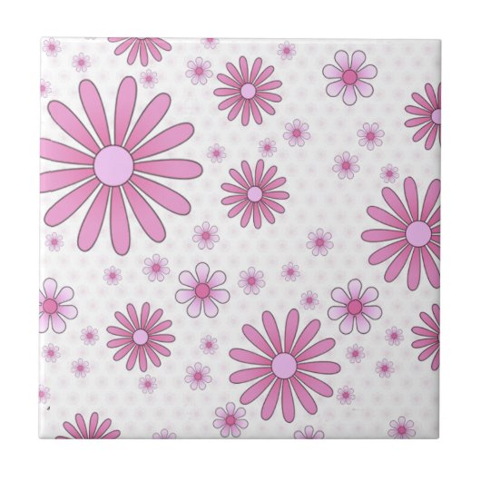 Roze & Witte Bloem Power Retro Floral Tegeltje (Voorkant)